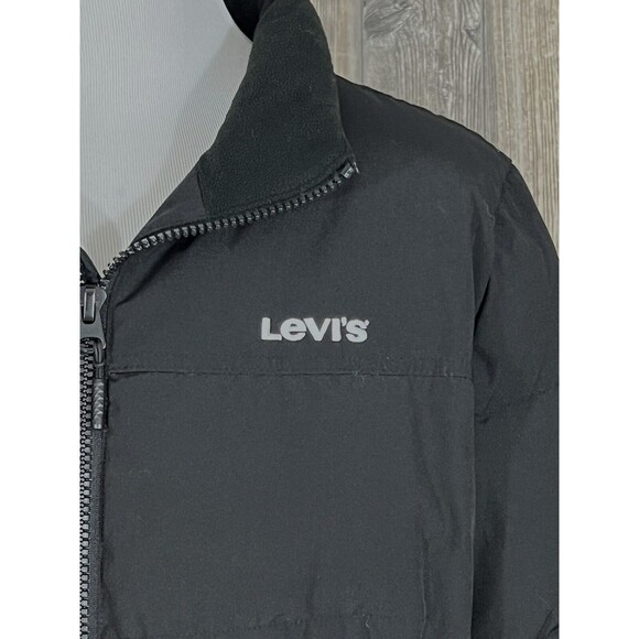Levi's Hooded Trucker Puffer Jacket Coat Men's XL Full Zip Black Polyester - Picture 2 of 11